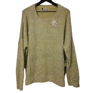 Jennifer Lopez XL Sweater Green Silver Metallic Sparkle Knit‎ Snowflake